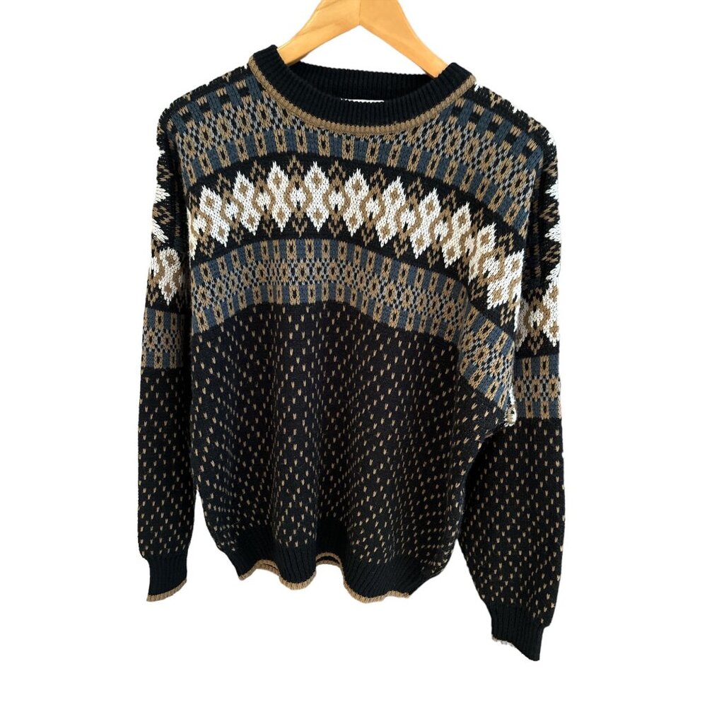 Vintage Grandpa Core Aigner Fair Isle Knit Sweater XL 100% Acrylic Made In Korea